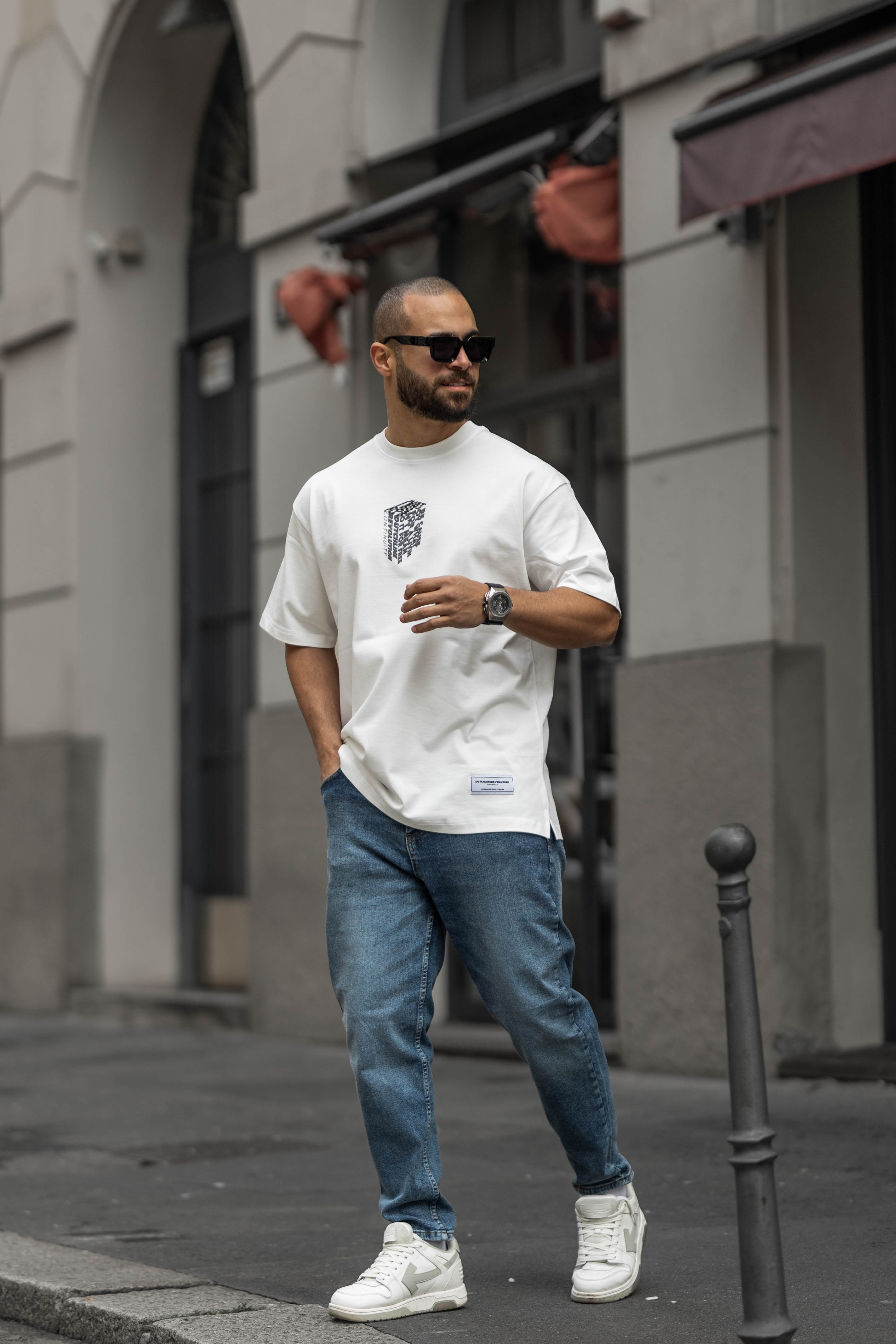 Relaxed Fit T-shirt With Print of Center